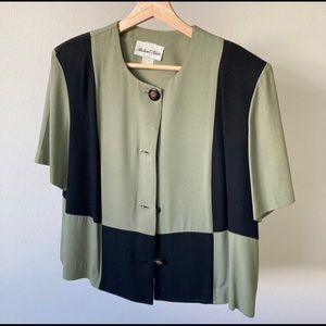 Vintage 80’s Shoulder Pad Patchwork Button Blouse